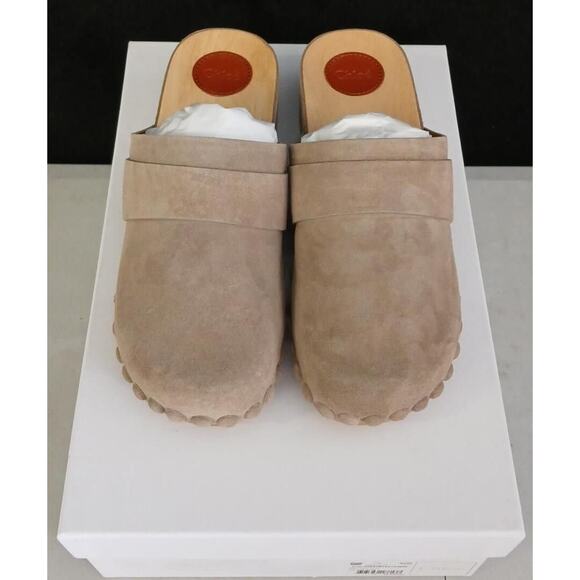 Chloé Joy Suede Open Back Clogs Brown Size 40 NIB - Picture 1 of 3